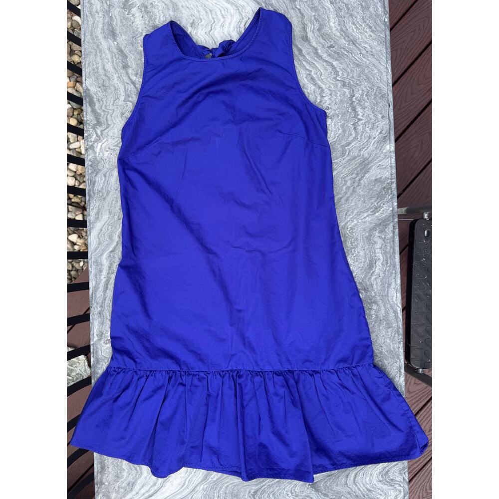J. Crew Sleeveless Sun Tank Dress, Ruffled Hem, Tie Back, Royal Blue, Small